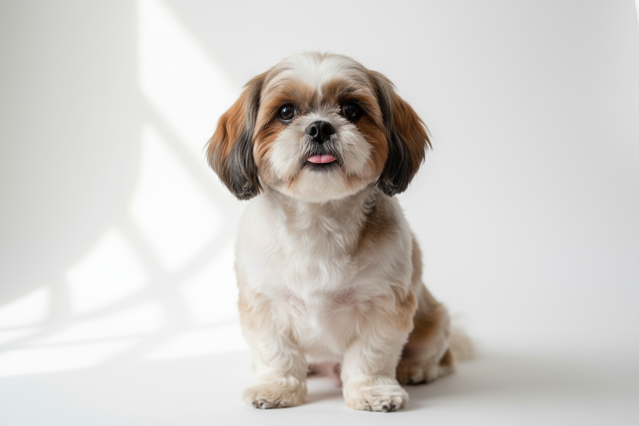 A small dog stepping easily through a Hale flexible flap installed in a door